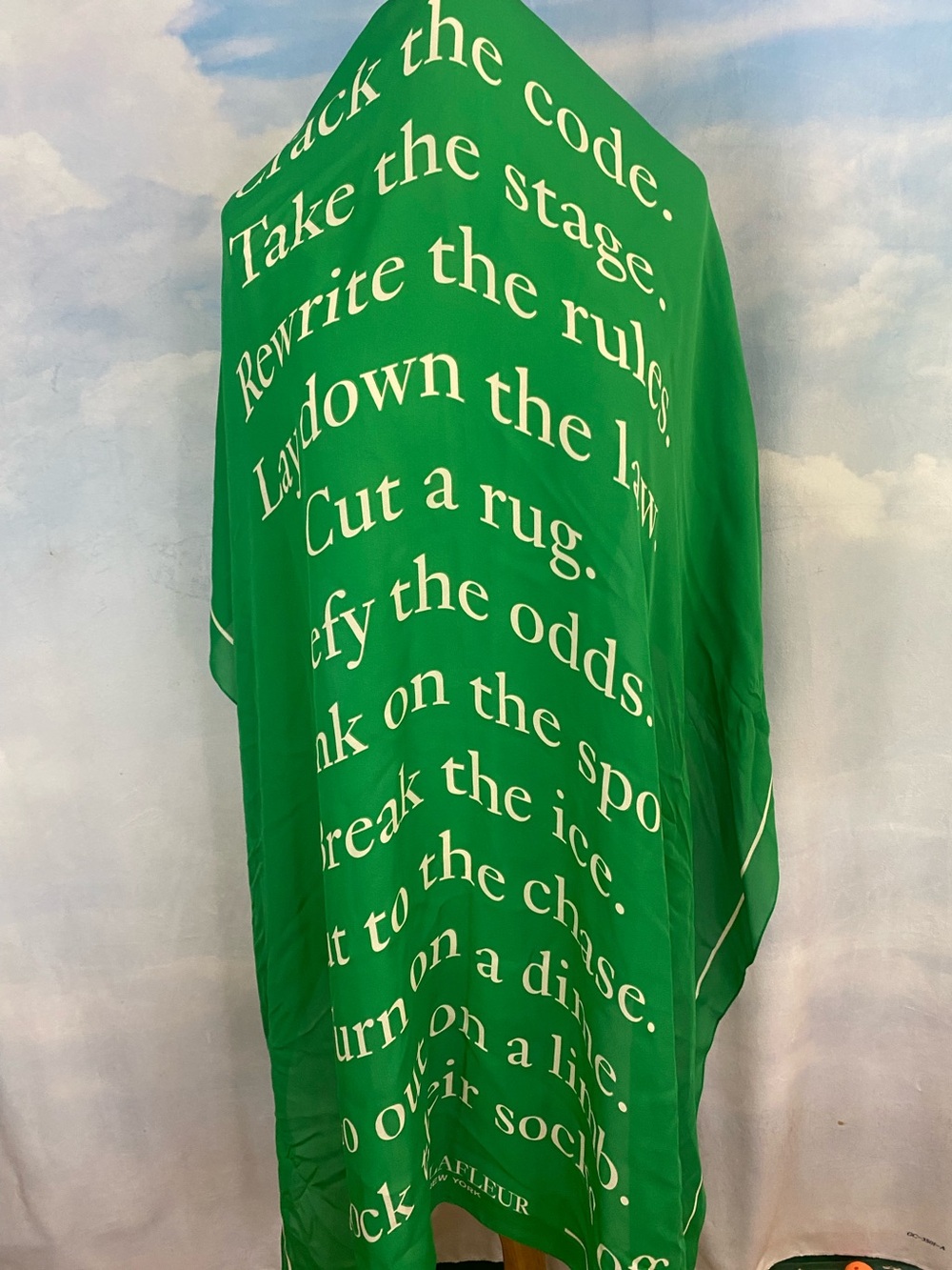 MM Lafleur Motto Green Silk Scarf